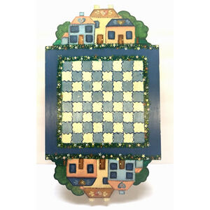 Hand painted Cottage Core Grandma Core Blue Checkerboard Gameboard Wall Decor
